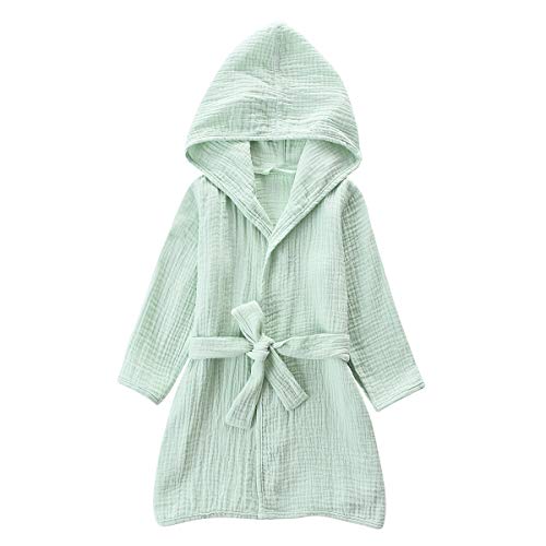 TADO MUSLIN Toddler Bathrobe, Cover-Up for Kids Soft and Breathable Organic Cotton Robe for baby, Boy& Girl Hooded Towel, 6-8 T, Green