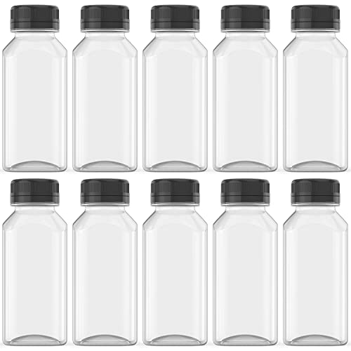 HNXAZG 10 Pcs 8 Oz Plastic Juice Bottles Empty Clear Containers with Tamper Proof Lids for Juice, Milk and Other Beverage