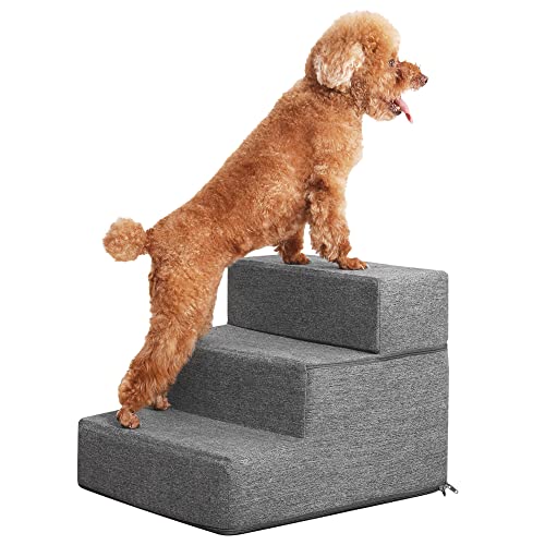 Sted Pet Stairs, Dog Stairs 3 Steps, High Density Foam Dog Steps for Couch, Non-Slip Foldable Pet Stairs with Cardboard, Removable Washable Cover, Ideal for Older Injured Small Dog Cat, Grey