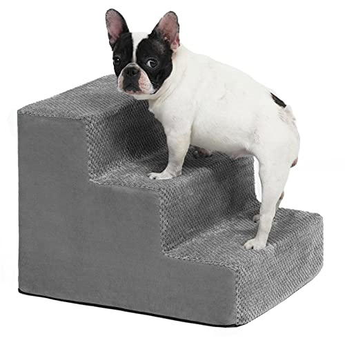 Portable Dog Stairs, Pet Stairs 3-Step Anti-Slip Rubber Bottom Memory Foam Dog Steps with Removable Washable Cover for Smaller & Elder Pets, Sturdy Steps for Dog Under 50 Pounds