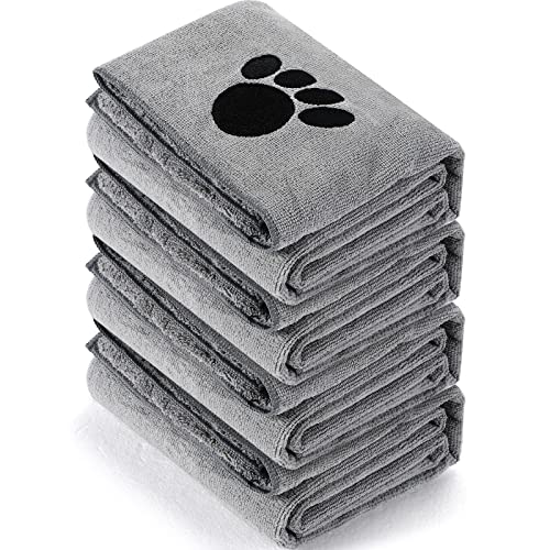 Chumia 4 Pack Pet Grooming Towel Absorbent Dog Towels for Drying Dogs Soft Microfiber Dog Drying Towel Quick Drying Large Dog Bath Towel for Dogs, Cats and Other Pets (Gray, 40 x 24 Inch)