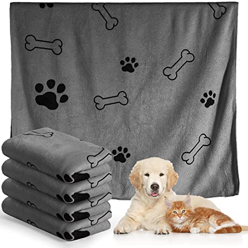 Chumia 4 Pieces Dog Towels for Drying Dogs Puppy Towel Bulk Microfiber Absorbent Towel Pet Bathing Supplies Quick Drying Paw Towel for Medium Dogs Cats Pets Shower (Gray, 23.6 x 39.4 Inch)