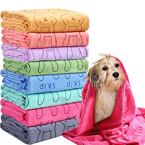 8 Pcs Dog Drying Towels Bulk 55'' x 28'' Pet Grooming Towels Absorbent Microfiber Dog Bath Towels Quick Drying Puppy Bathing Towel for Small Medium Large Dogs Cats Pets Bathing Grooming (Colorful)