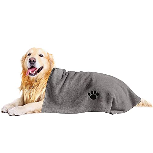 Puomue Microfiber Pet Grooming Towel, Super Absorbent, Soft and Lint-Free Dog Towel, 40 Inch X 23.6 Inch, Perfect for Drying Dogs, Cats and Other Pets, Grey