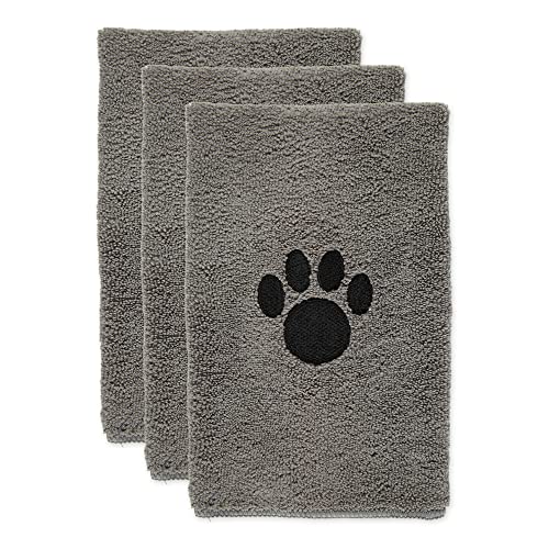 Bone Dry Pet Grooming Towel Collection Embroidered Absorbent Microfiber Drying Set, 15x30, Gray, 3 Count