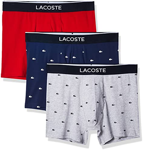 Lacoste mens Casual Allover Croc 3 Pack Cotton Stretch Boxer Briefs, Methylene/Silver Chine-re, Large US