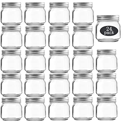 Mason Jars With lids 8 oz, Glass Jars for Kitchen storage, canning jars for Caviar,Herb,Jelly,Jams,Honey, Set of 24