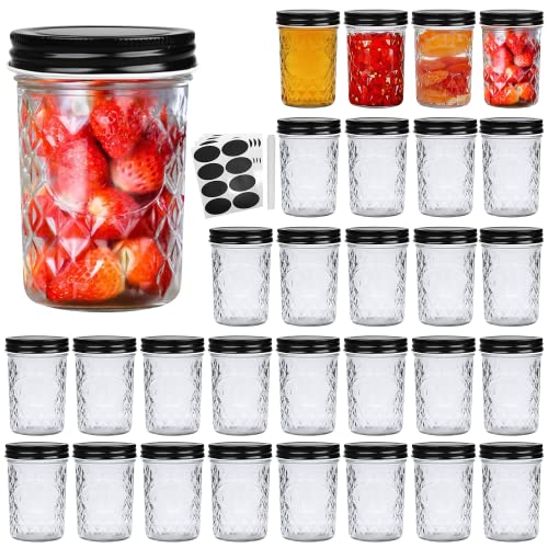 Cadamada 8 OZ Glass Jars with Lid, Small Mason Jars with Black Lid, Suitable for Storing Honey, Jam, Jelly, Fruit Smoothie, Salad Dressing, Ketchup, and DIY Gifting (30PCS)