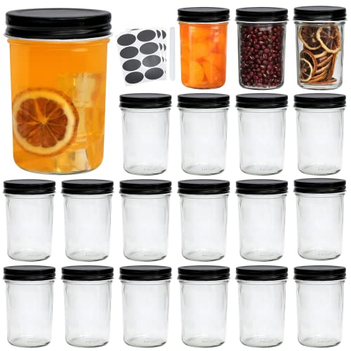 Cadamada 8oz Small Glass Jars, Mason Jars with Black Lid, Perfect for Storing Honey, Jam, Jelly, Fruit Smoothie, Salad Dressing, Ketchup, and DIY Gifting (30 pcs)