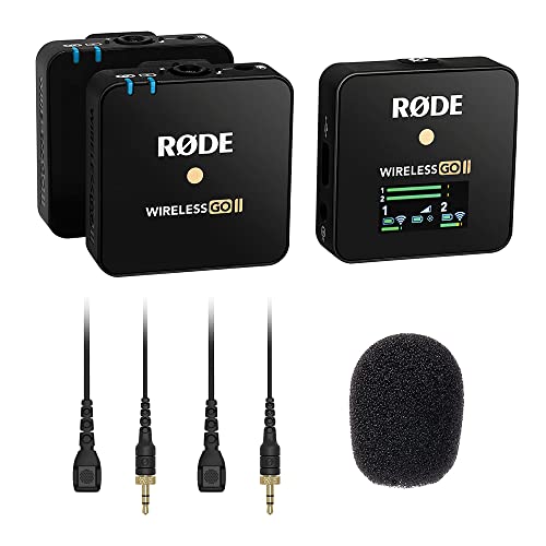 Rode Microphones Wireless GO II Dual Channel Wireless Microphone System Bundle with 2X Lavalier II Omnidirectional Lav Mic and 3-Pack Foam Windscreen