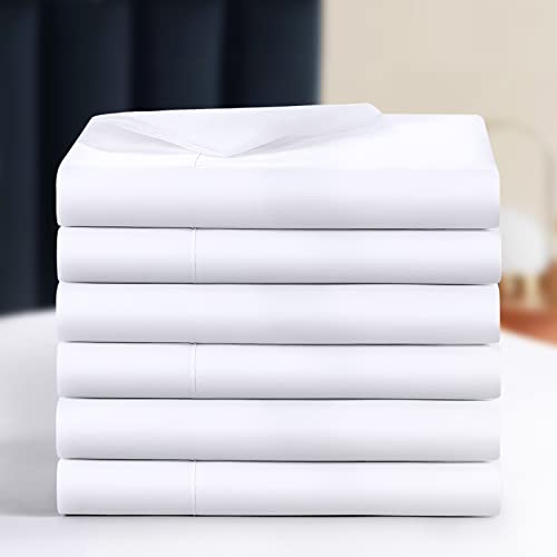 Balichun King Flat Sheets (White) - Pack of 6 - Soft Hotel Quality Brushed Microfiber Fabric - Wrinkle & Shrinkage & Fade Resistance Top Sheets for Hotel, Hospital, Massage Use
