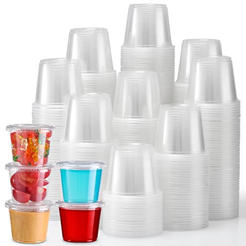 [240 Sets - 5.5 oz ] Portion Cups With Lids, Small Plastic Containers with Lids, Airtight and Stackable Souffle Cups, Salad Dressing Container, Sauce Cups, Condiment Cups for Lunch, Party, Trips