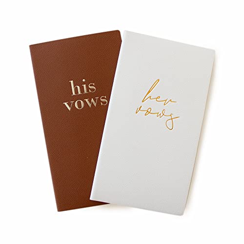 Vow Books, His and Hers Wedding Vow Books, Vow Renewal  Set of 2 Wedding Notebook with 16 Pages  6.9 x 3.8 PU Leather Booklet Wedding Keepsake (Brown)