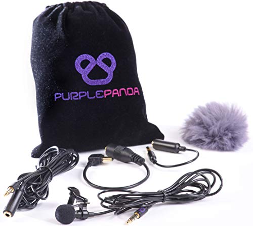 Purple Panda Lavalier Lapel Microphone Kit - Clip-on Omnidirectional Condenser Lav Mic Compatible with iPhone, iPad, GoPro, DSLR, Zoom/Tascam Recorder, Samsung, Android, PS4