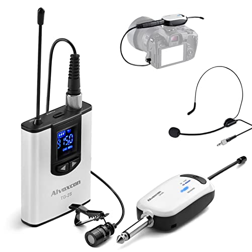Alvoxcon Wireless Headset Lavalier Microphone System Wireless Lapel Mic Best for iPhone, DSLR Camera, PA Speaker, YouTube, Podcast, Video Recording, Conference, Vlogging, Church, Interview, Teaching