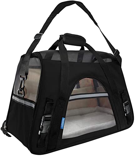 Paws & Pals Airline Approved Pet Carrier - Soft-Sided Carriers for Small Medium Cats and Dogs Air-Plane Travel On-Board Under Seat Carrying Bag with Fleece Bolster Bed for Kitten Cat Puppy Dog Taxi