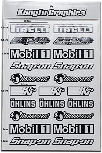 Kungfu Graphics Motocross Sponsor Logos Racing Sticker Sheet Universal (7.2 x 10.2 inch), Black White