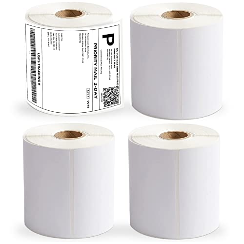 AKOGIRSE 4"x6" Direct Thermal Shipping Labels, 1000 Labels/4 Rolls(250 Labels per Roll), Perforated Mailing Postage Label, Thermal Label Paper Roll Compatible with MUNBYN Rollo Zebra, Strong Adhesive