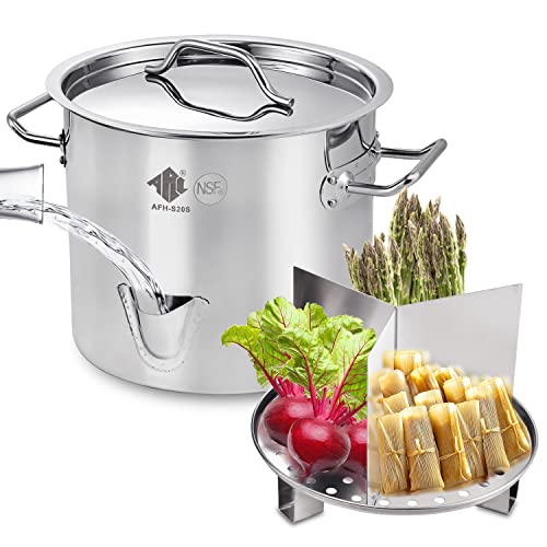 ARC 20QT Stainless Steel Vegetable Steamer, Tamale Steamer Pot, Seafood Boil Pot with Divider and Steamer Rack, 5 Gallon