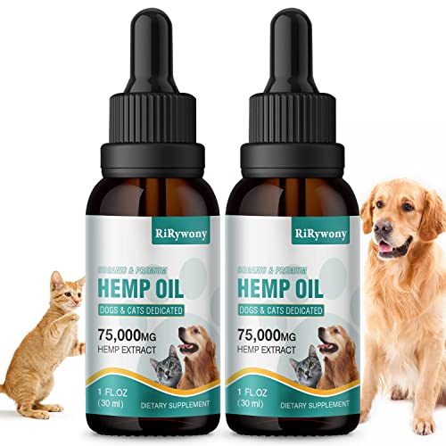 RiRywony Hemp Oil for Dogs and Cats - Help Pet Anxiety Stress Pain Arthritis Aggressive Relax Sleep Allergies Seizure Calming Relief - Treats Chews Drops for Joint & Hip Health - Made in USA