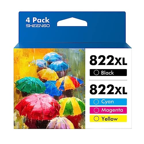 822XL Ink Cartridges Remanufactured Replacement for Epson 822 XL T822 T822XL Ink Combo Pack to Use with Pro WF-3820 WF-4820 WF-4830 WF-4833 WF-4834 Printers(1 Black, 1 Cyan, 1 Magenta, 1 Yellow)