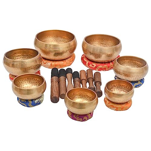 7 Set Tibetan Singing Bowl - Sound Bowl Meditation 7 Chakra Set - Meditation Bowls with Cushions and Mallets - Cuencos Tibetanos for Sound Bath and Healing