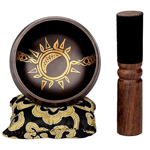Sun in Moon Singing Bowl Set by Ohm Store  Black Etched Sound Bath Bowl Instrument  Unique, Handmade for Spiritual Healing, Reflection, Boho Dcor, and Meditation