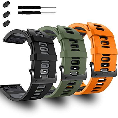 3 Pack of Compatible with 26mm Garmin 5X Watch Bands,Quick Fit Soft Silicone Band Replacement for Tactix 7 Pro/Enduro 2/Fenix 6X Pro/6X/Fenix 5X/5X Plus/Descent Mk2i/D2 Delta PX/Tactix Delta,3pack 1