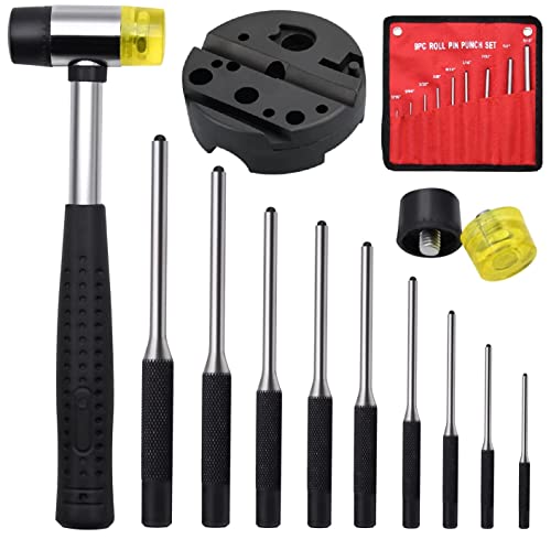 Roll Pin Punch Set, 14pcs Gunsmithing Punch Removing Repair Tools, including Universal Gun Block, Pin Punches and Hammer (Pin Punches + Gun Block)