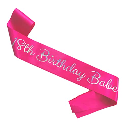 18th Birthday Babe Birthday Girl Sash, Time to Adult Finally Legal 18th Birthday Decorations, 18 and Fabulous Pink and Iridescent Party Sash for Women