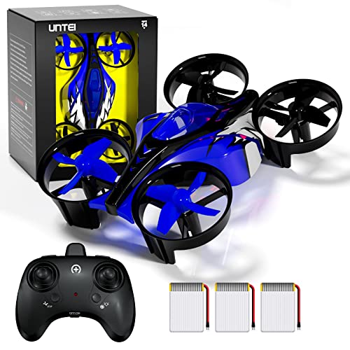 UNTEI 2 In 1 Mini Drone for Kids Remote Control Drone with Land Mode or Fly Mode, LED Lights,Auto Hovering, 3D Flip,Headless Mode and 3 Batteries,Toys Gifts for Boys Girls (Blue)