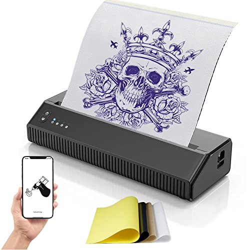 Bcetasy Cordless Thermal Tattoo Printer, Portable Tattoo Stencil Printer Rechargeable Thermal Transfer Copier Tattoo Thermal Machine Compatible with iOS Android with 10pcs Paper