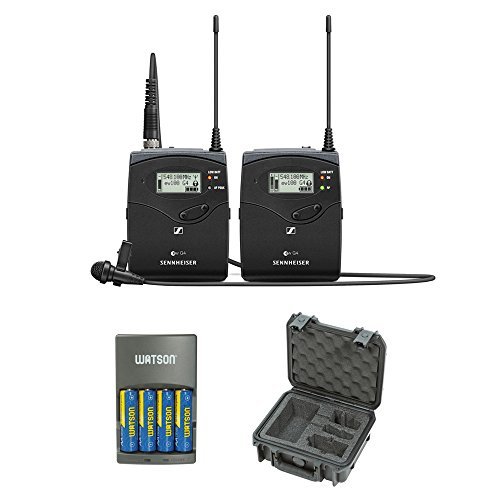 Sennheiser ew 112P G4 Camera-Mount Wireless Microphone System with ME 2-II Lavalier Mic G: (566 to 608 MHz), iSeries Waterproof System Case & 4-Hour Rapid Charger (4 AA Rechargeable Battery)