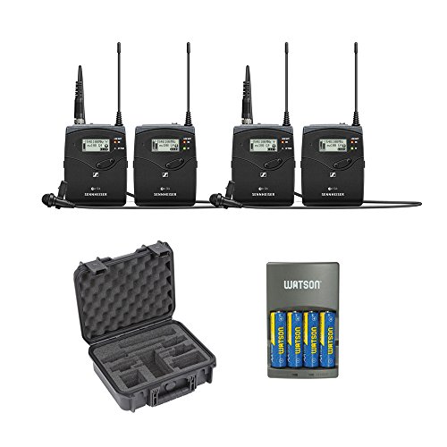 Sennheiser ew 112P G4 Camera-Mount Wireless Microphone System with ME 2-II Lavalier Mic G (2-Pack), iSeries System Case 2 ENG System & 4-Hour Rapid Charger