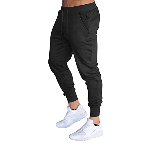 BUXKR Men's Slim Joggers Workout Pants for Gym Running and Bodybuilding Athletic Bottom Sweatpants with Deep Pockets,Black,XL