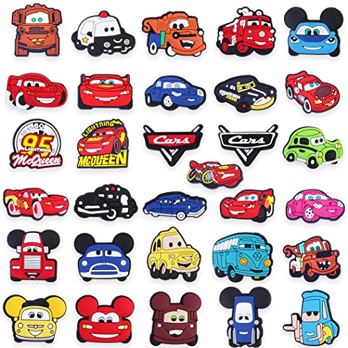 Car Croc Charms for Boys Girls Kids Teens, 31 PCS Cartoon Croc Charms Cars Croc Charms Cartoon Croc Charms Croc Accessories Crock Charms Croc Pins Shoe Charms for Croc Clog Sandals Wristband Bracelets