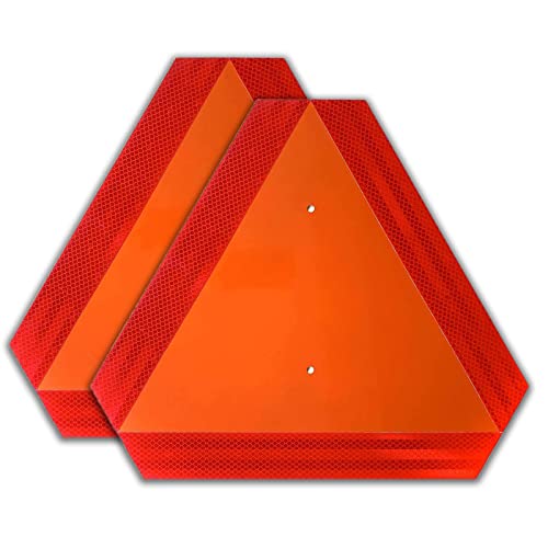 (2 Pack) Slow Moving Vehicle Triangle Safety Sign, Aluminum 14"x16" Engineering Grade Reflective Golf Cart Accessories, Up to 7 Years Outdoor (Orange)