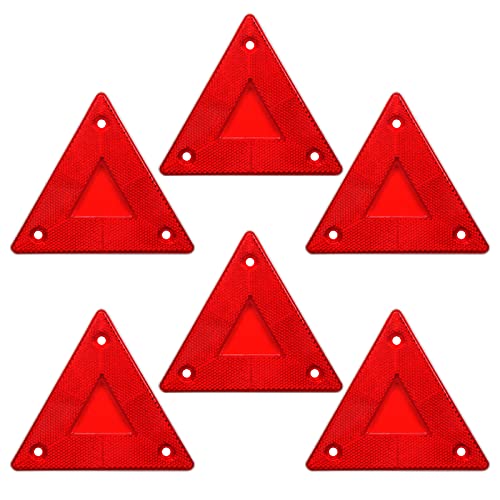 Enjoyist 6-Pack Red Safety Reflector Warning Sign, Slow Moving Vehicle Triangle Safety Sign, for Outdoor Truck, Car, Golf Cart
