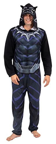 Marvel Men's Hooded One Piece Pajama, Black Panther Union Suit, XXL
