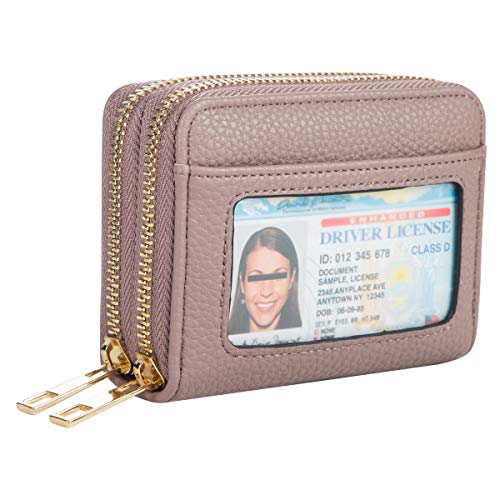 Heaye Card Case Women Wallet RFID with ID Window Zipper Small (Dark Purple)