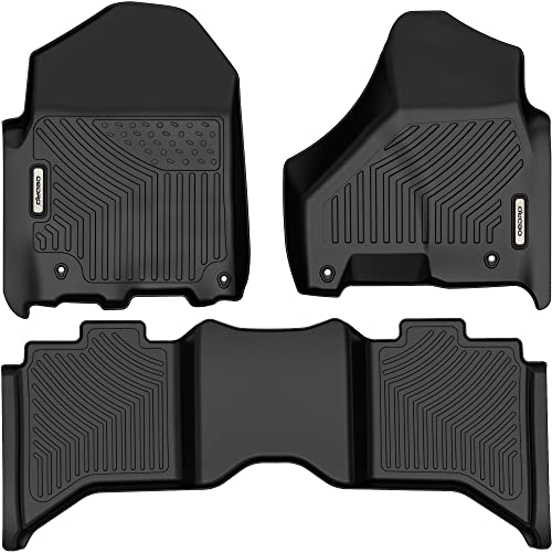 OEDRO Floor Mats Compatible for 2013-2018 Dodge Ram 1500/2500/3500 Crew Cab, 2019-2023 Dodge Ram 1500 Classic Crew Cab, Unique Black TPE All-Weather Guard Includes 1st and 2nd Row: Full Set Liners