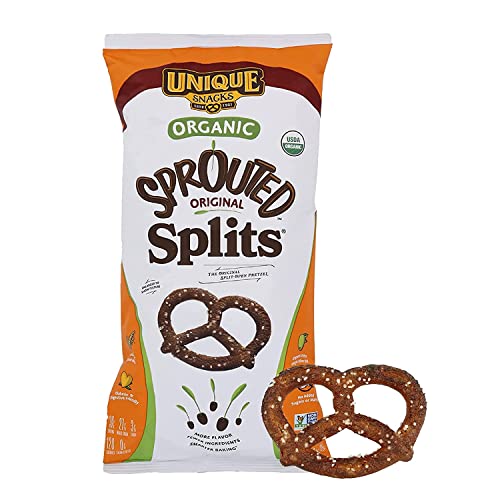 Unique Snacks Sprouted Splits Pretzels, Sprouted Pretzels, Delicious Homestyle Baked, Certified OU Kosher and Non-GMO, No Artificial Flavor, 8 Oz Bag (Pack of 3)