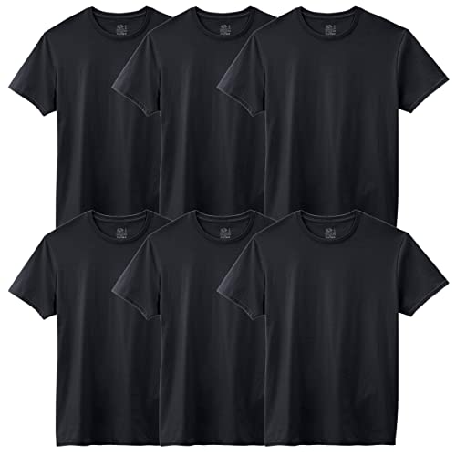 Fruit of the Loom Men's Eversoft Cotton Stay Tucked Crew T-Shirt, Regular-6 Pack Black, m