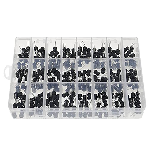 Cermant 240 Pcs 24 Values Inductor 2.2uH-100mH DIP Radial Power Choke Inductors Electrolytic Capacitor Assortment Box Assortment Kit for TV, LCD Monitor, Radio, Stereo, Game