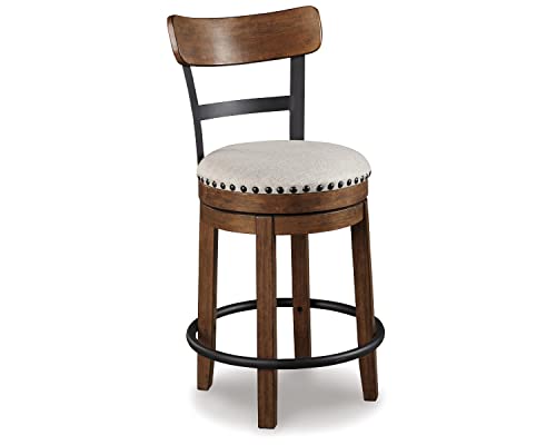 Signature Design by Ashley Valebeck Rustic Farmhouse 24.5 Counter Height Swivel Bar Stool, Brown