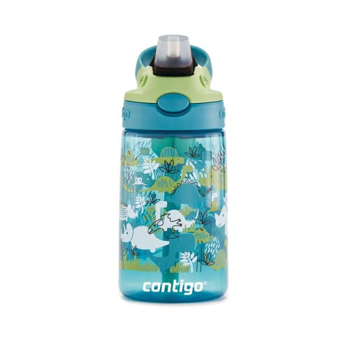 Contigo Aubrey Kids Cleanable Water Bottle with Silicone Straw and Spill-Proof Lid, Dishwasher Safe, 14oz, Dinos