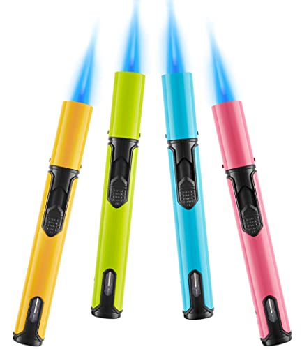 Urgrette 4 Pack Spring Colors Torch Lighter, 6-inch Refillable Pen Lighter Jet Flame Butane Lighter for Grill BBQ Candlek Camping (Gas Not Included)