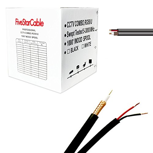 FiveStarCable RG59 1000 ft. Siamese Coaxial CCTV - Combo 20 AWG RG59 Video + 18/2 18AWG Power Cable Color Black