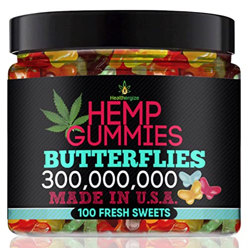 Healthergize Hemp Gummies Premium-Delicious Butterflies Hmp Gummy Bears-Fresh Fruity Flavors-Natural Hemp Candy Peace And Relaxation-For Sleep, Stress, Calm, Relax-Made In USA-100 Count