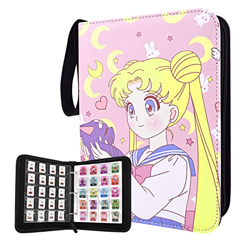 DLseego Moon Girl 300 Pockets Card Binder Holder For Amibo Cards NFC Tags Game Cards Storage Carrying Case Bag Waterproof Cartridges Organizer Mini Size Trading Cards Album Book with Zipper